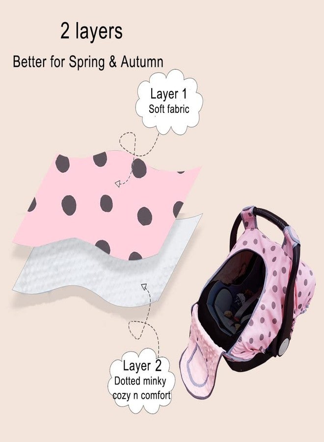 DODO NICI Carseat Cover Girls, Baby car seat Covers for Infant car seat, Baby Carrier Cover Canopy, Window in Door Zipper Open, 2 Layers, Pink dots; - Image 3